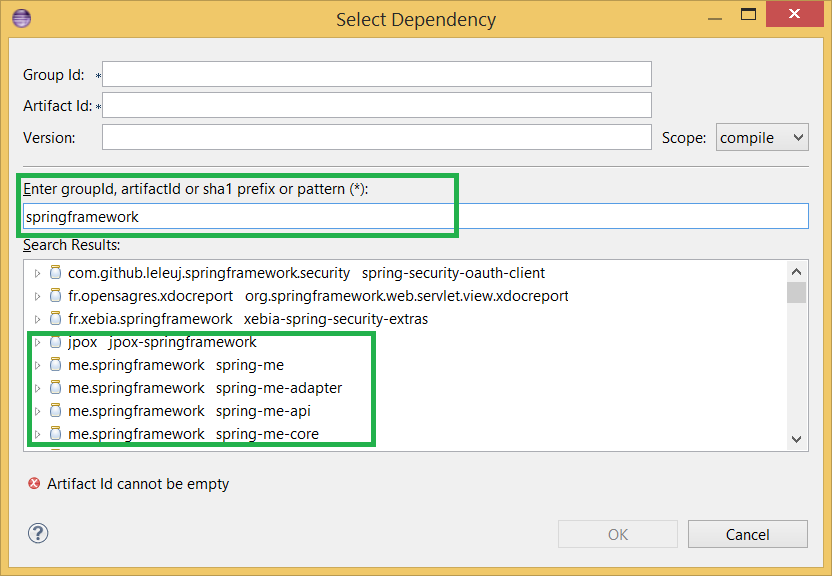 Maven Dependency Search is now working in Eclipse