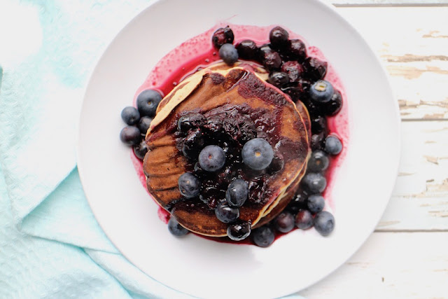 Vegan blueberry pancakes breakfast recipe