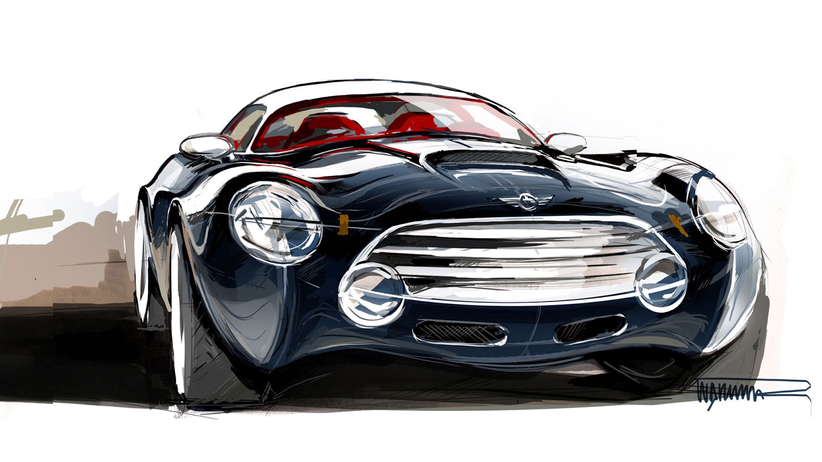 Mini Vision Superleggera front view artwork by Anders Warming