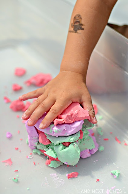Sensory play idea for kids: soap foam dough recipe from And Next Comes L