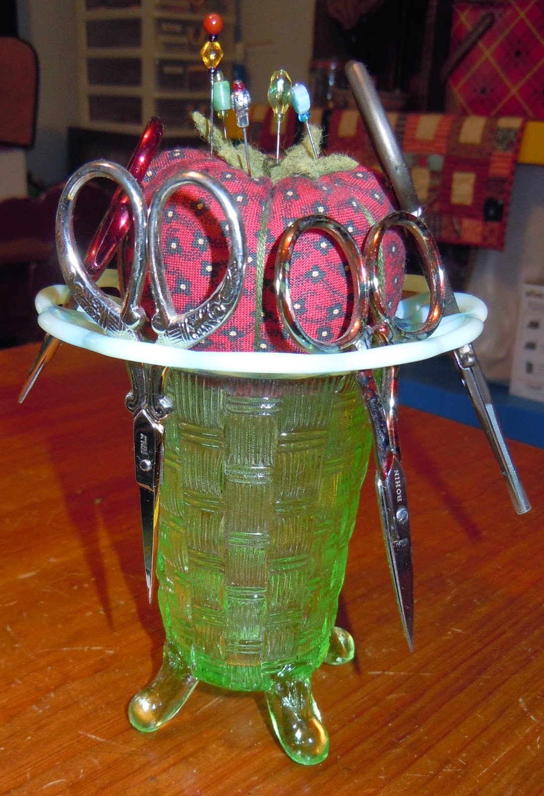 The Painted Quilt Pincushion/Scissor Holder