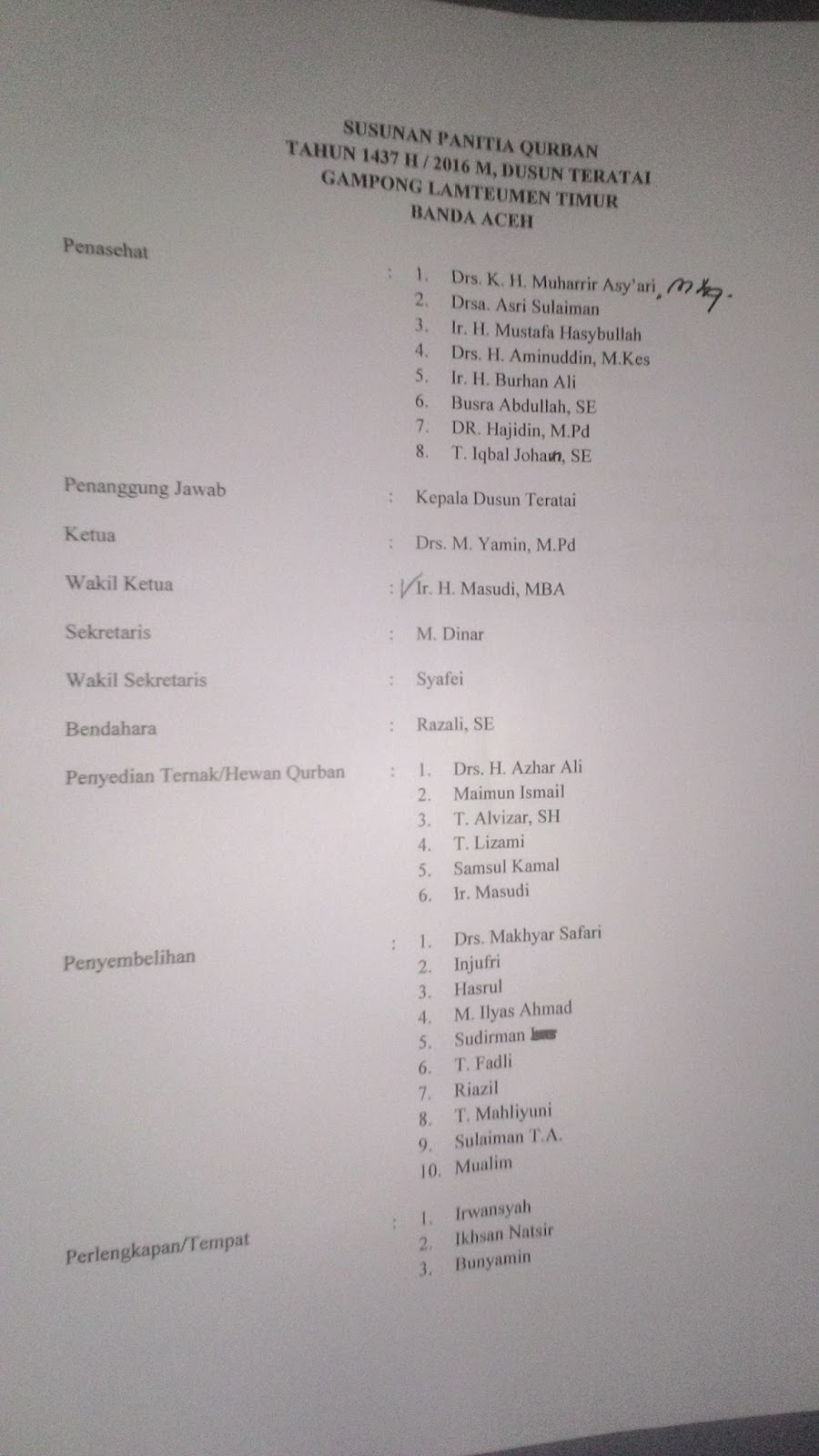 Susunan Panitia Qurban Idul Adha Nusagates