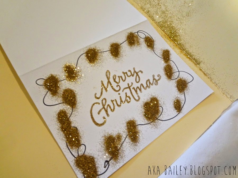 Using gold glitter on a Merry Christmas card