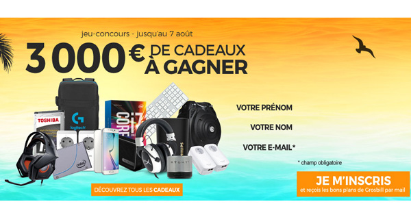 Jeu Concours Grosbill 3000 € de cadeaux à gagner Jeu Concours Grosbill 3000 € de cadeaux à gagner
