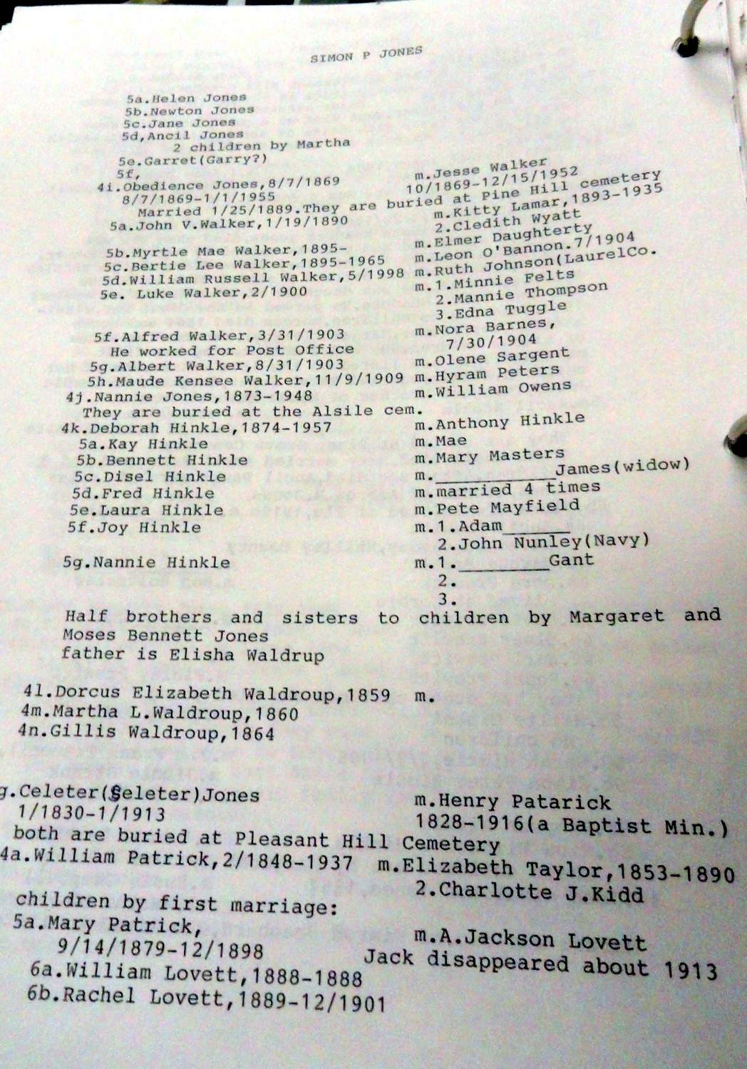 The Jones Family of Whitley County The Genealogy of the Jones