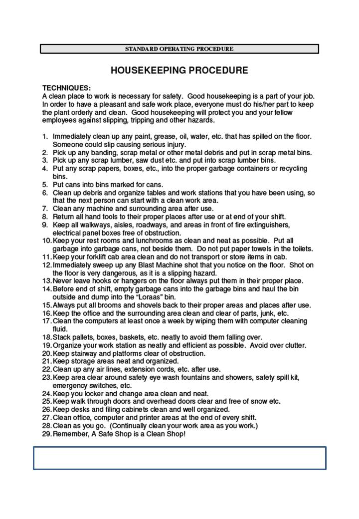 Hotel's Housekeeping S.O.P