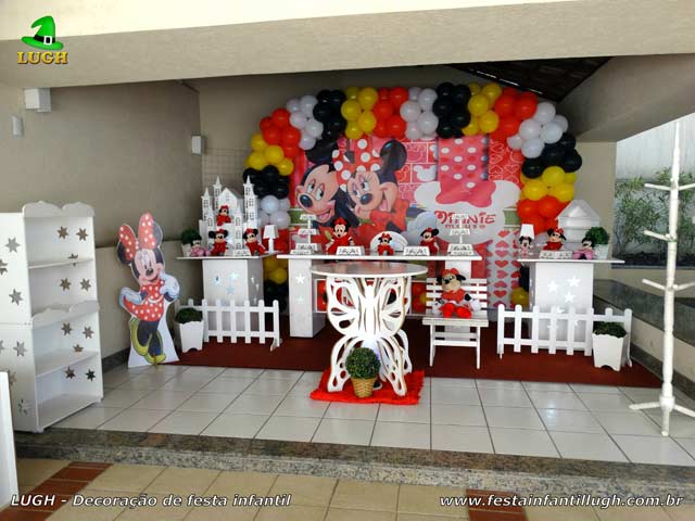 Decoração para festa de aniversário infantil de 1 ano tema Minnie Mouse