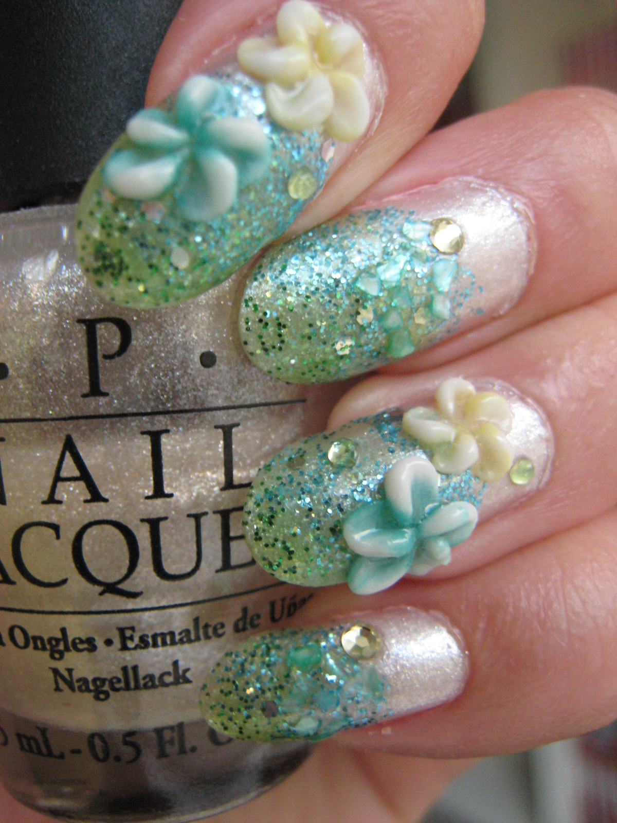 Jin Jin's Adventures Summer Nails Sea Turtle and Frangipani 3D Acrylic