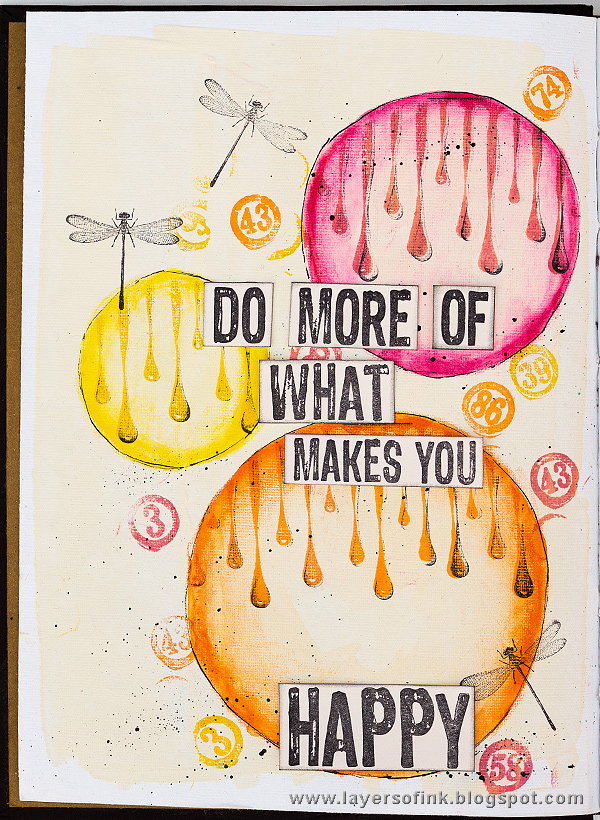 Layers of ink - Happy Paint Drips Journal Page by Anna-Karin, with stamps by Darkroom Door