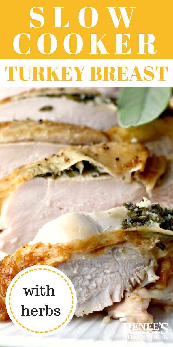 Slow Cooker Herbed Turkey Breast:  Perfect turkey breast EVERY. SINGLE. TIME!  Easy method for cooking moist and tender whole turkey breast roast! #turkey #slowcookerturkey