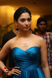Actress Tamannaah Pictures in Blue Long Dress at Abhinetri Audio Launch  0065