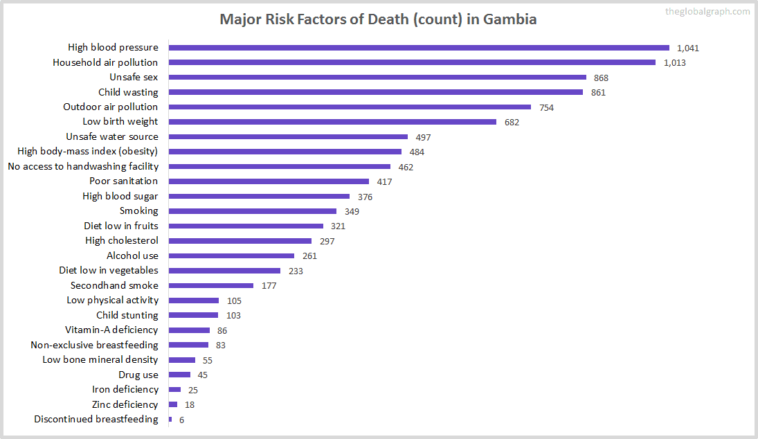 Major Cause of Deaths in Gambia (and it's count)