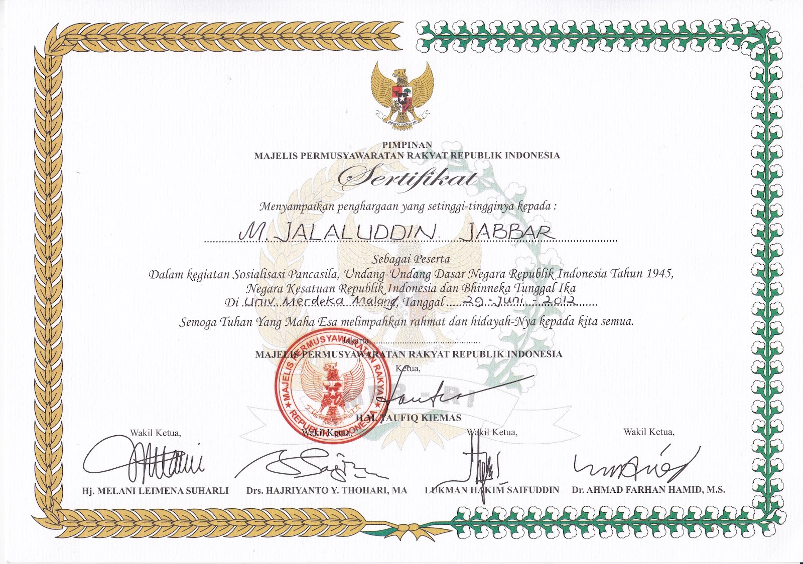 CATATAN JALAL Piagam Penghargaan Dan Sertifikat