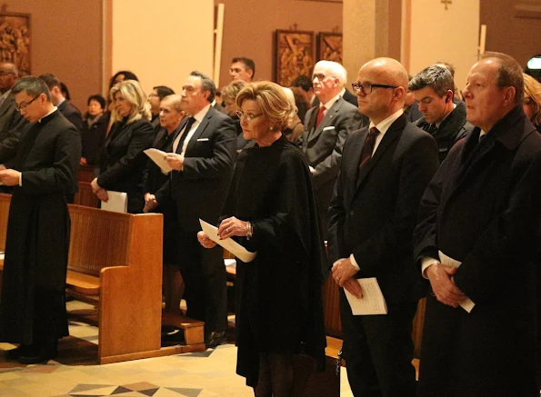 Queen Sonja of Norway attends a commemoration service for the victims of the terrorist massacre in Paris at the Roman Catholic church in Oslo