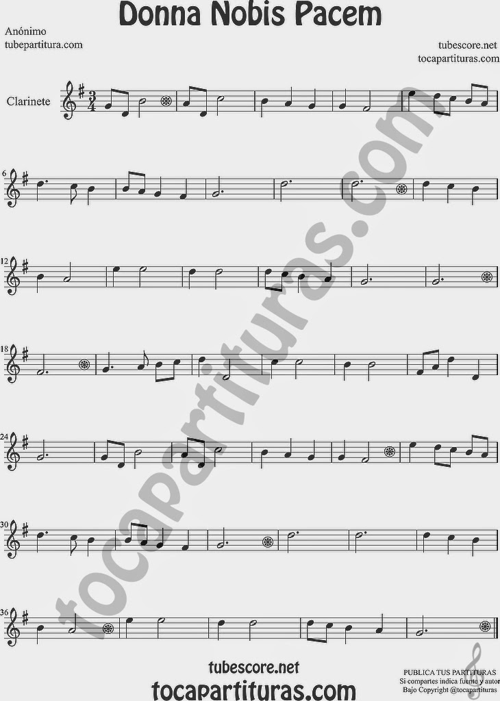 Donna Nobis Pacem  Partitura de Clarinete Sheet Music for Clarinet Music Score