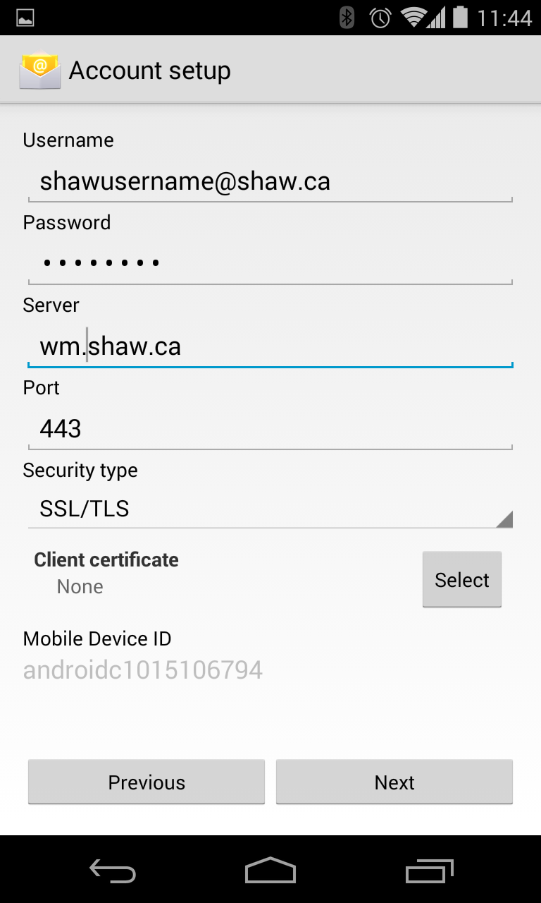 Setting your Shaw email up on your phone (with Exchange)