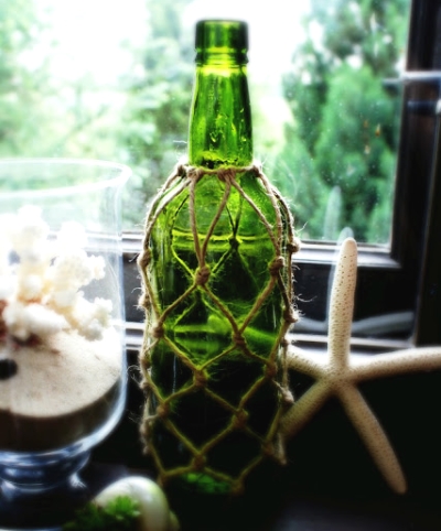 wine bottle wrapped with rope