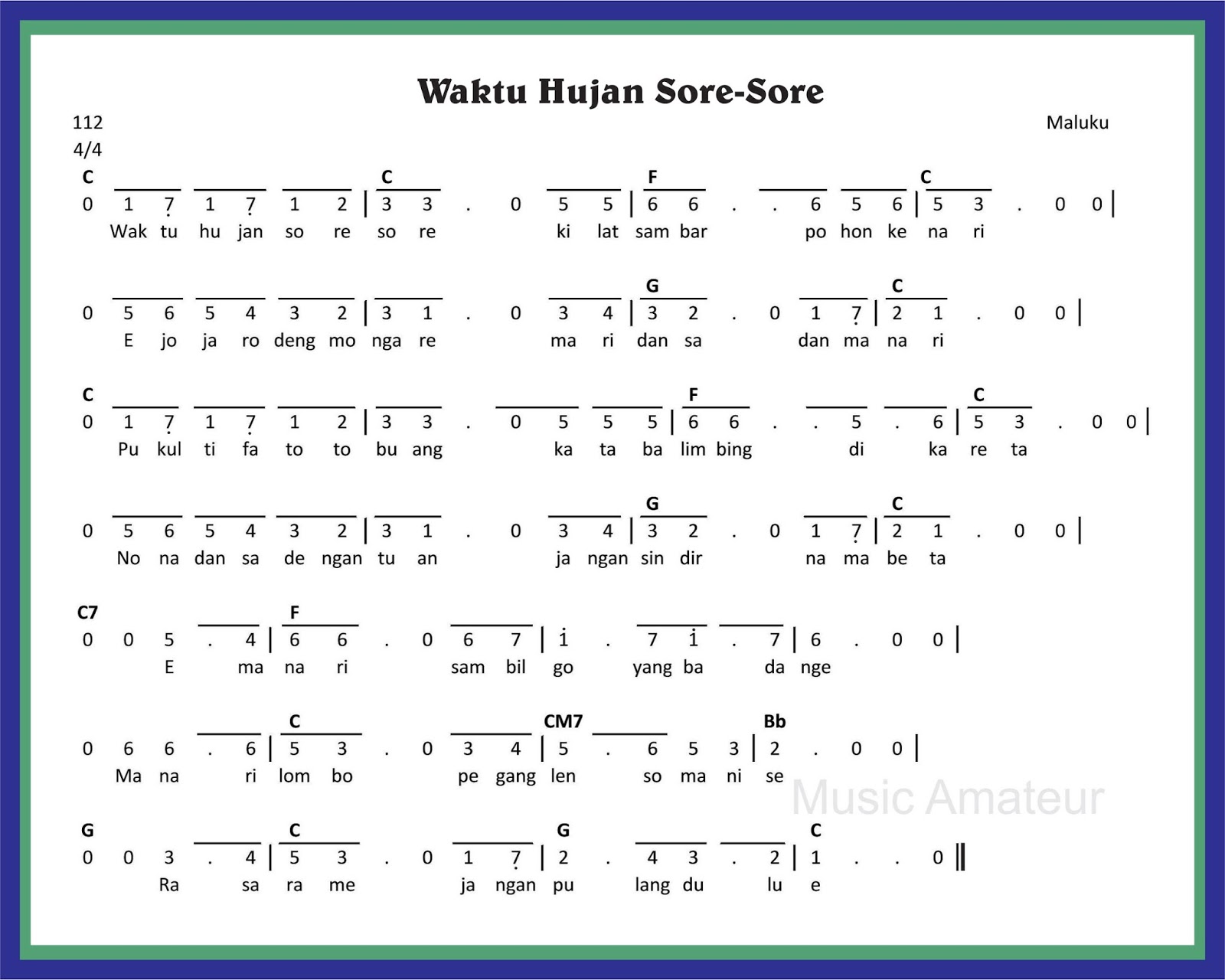 Not Angka Lagu Waktu Hujan Sore Sore Materi Belajar