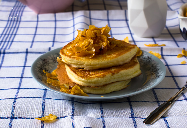 Fluffy Cottage Cheese Pancakes with Honey&Butter Cornflakes