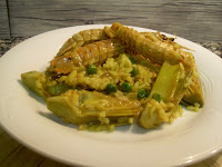Plato de arroz con galeras y alcachofas Plato de arroz con galeras y alcachofas.