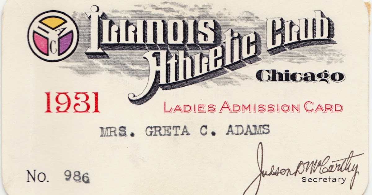 Papergreat Illinois Athletic Club 1931 Ladies Admission Card