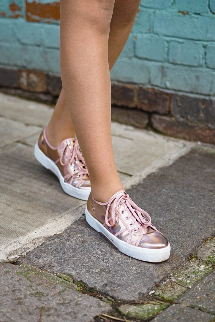 Holographic pink trainers