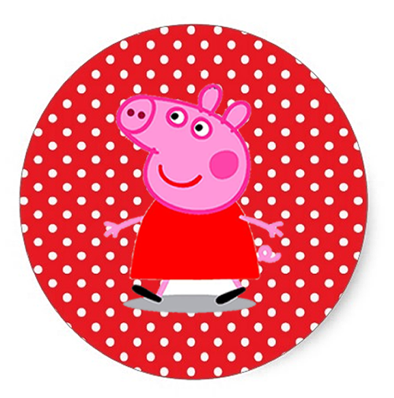 Toppers o Etiquetas de Peppa Pig en Fondo Rojo con Lunares Blancos para imprimir gratis.