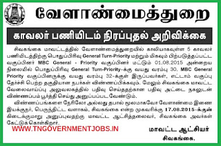 Applications are invited for Direct Recruitment of  Watchman vacancy in Agriculture Department Sivaganga District (WWW.TNGOVERNMENTJOBS.IN)