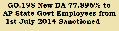 GO.198 New DA 77.896 to AP State Govt Employees from 1st July 2014 Sanctioned