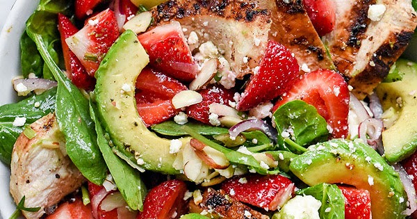 Enjoying The Moments: Strawberry Avocado Spinach Salad with Chicken