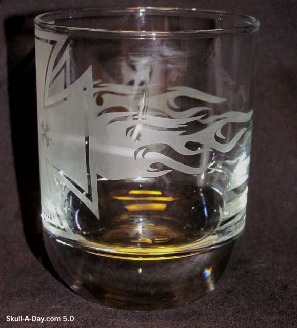 Tuesdays With Tatman 54 Etched Iron Cross Skull Glass[Bonus Giveaway Post]