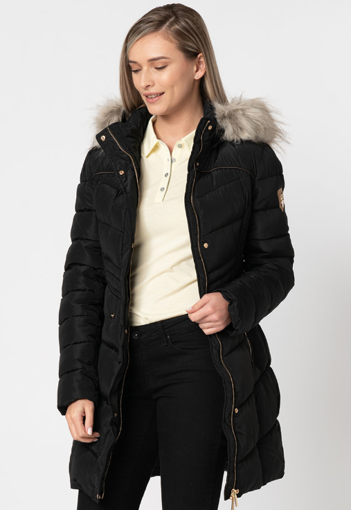 Geaca femei neagra de firma cu vatelina si gluga Geographical Norway