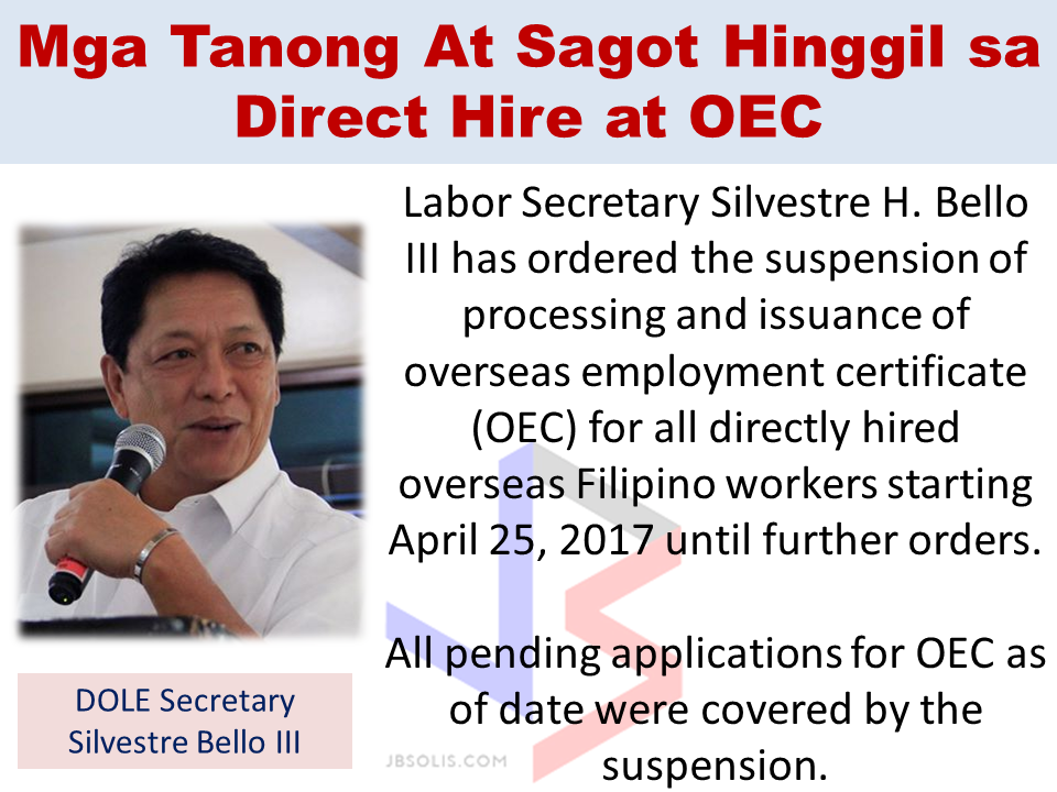 About Direct Hire Overseas Filipino Workers (OFWs) and About OEC