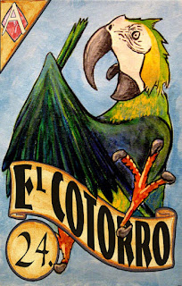 The Parrot flying and squawking like a dirvish illustrates the meaning behind this loteria card when it appears in tarot readings.