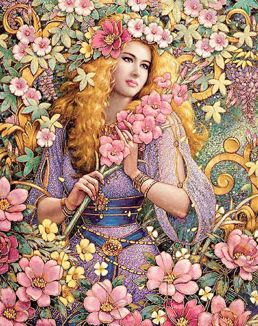 Богиня цвета. Богиня цвета. Витраж ар нуво муха. Деметра богиня древней греции. Фейри феи.