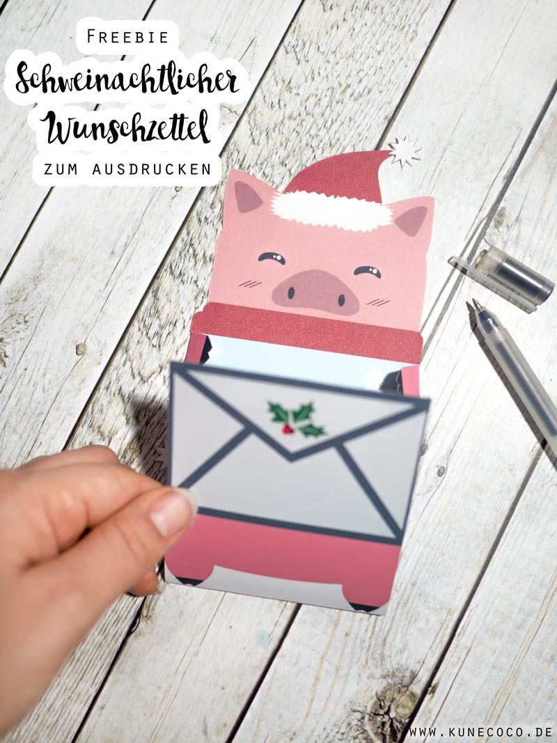 KuneCoco • Freebie • Schweinachtlicher Wunschzettel Schweinchen-Wunschzettel zum Ausdrucken