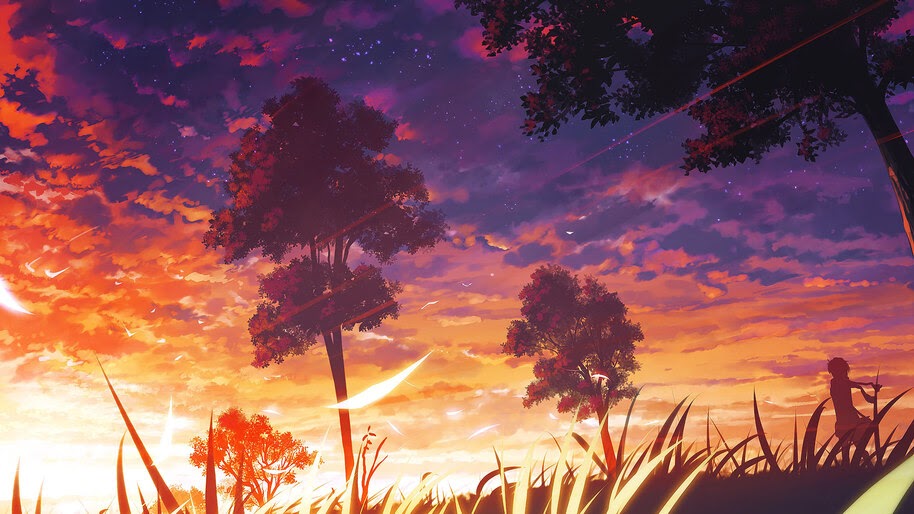 Anime, Sunset, Scenery, Trees, 4K, #274