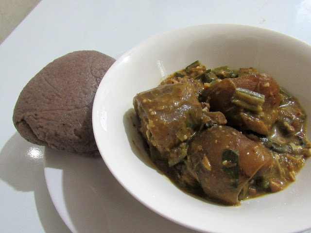 Guinea corn fufu served with soup