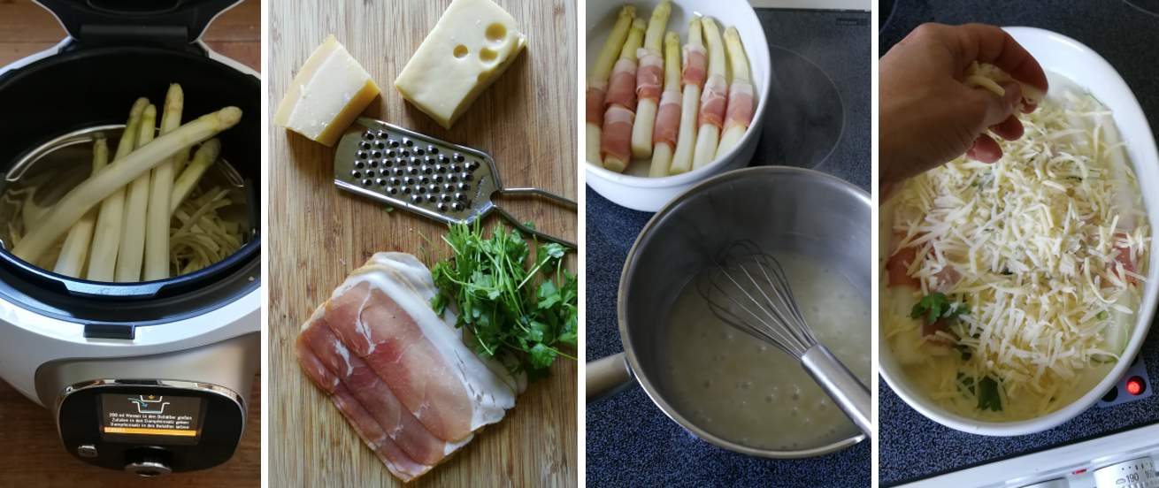 Barbaras Spielwiese: Spargel-Schinken-Röllchen, überbacken