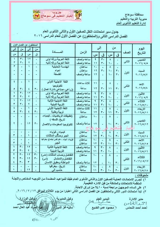  جداول امتحانات محافظة سوهاج اخر العام 2016 %25D8%25AB