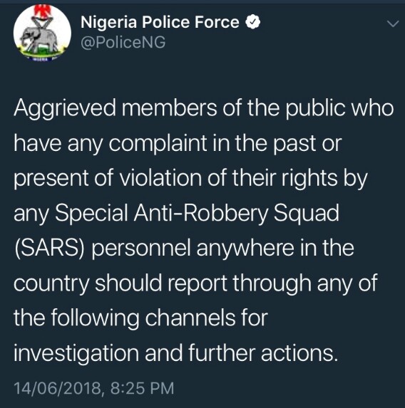 Police Releases Hot Telephone Numbers & Email For Complaints Against SARS Disgusting Actions (See)