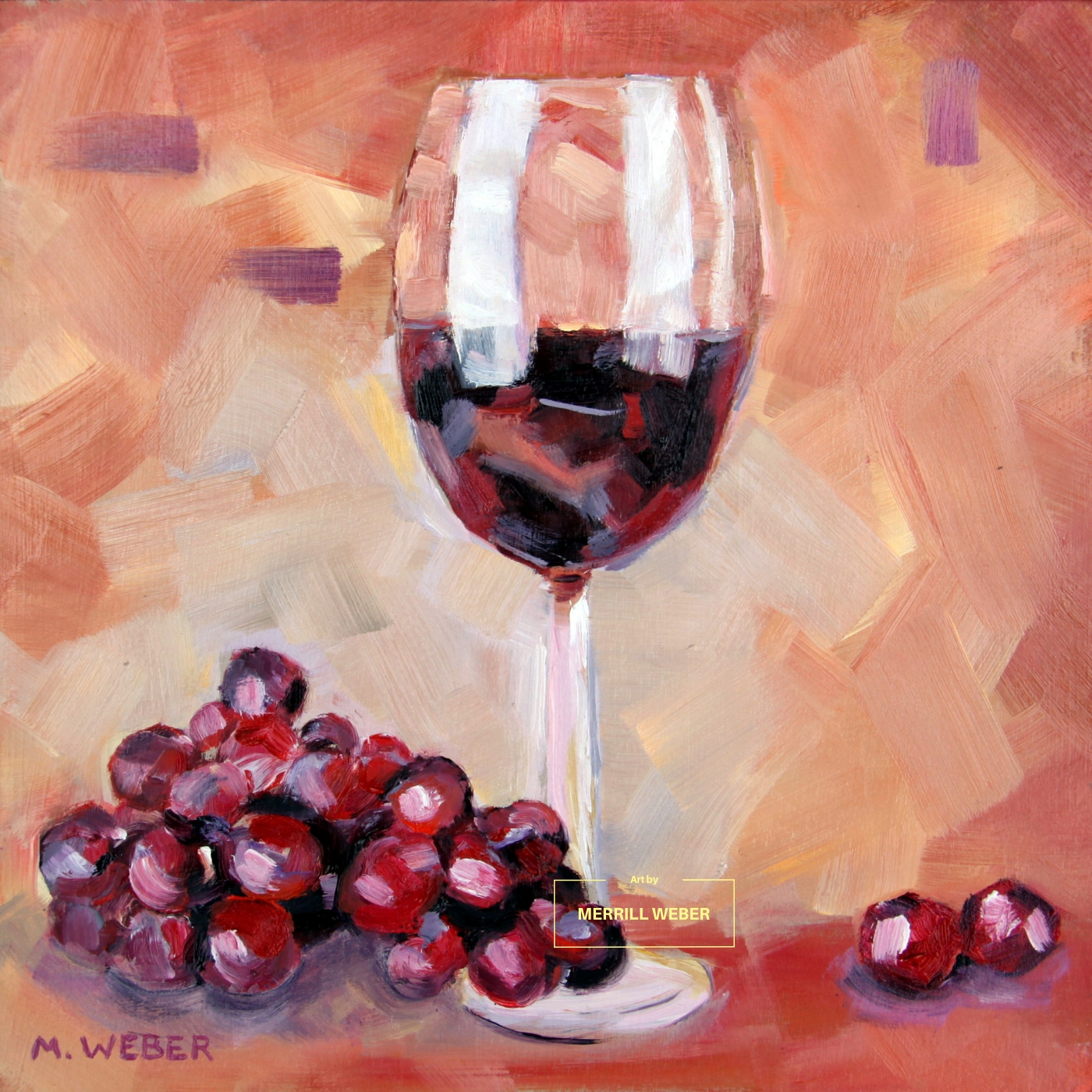 MERRILL WEBER ART RED WINE, OIL PAINTING