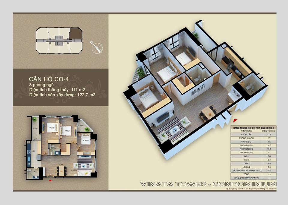 Thiết kế căn hộ C-04 Vinata Towers, 111m2 - 3PN,2VS Thiết kế căn hộ C-04 Vinata Towers, 111m2 - 3PN,2VS