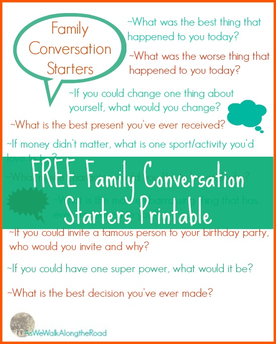 Free printable conversation starters chart Free printable conversation starters chart