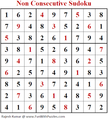 Answer of Non Consecutive Sudoku Puzzle (Fun With Sudoku #289)