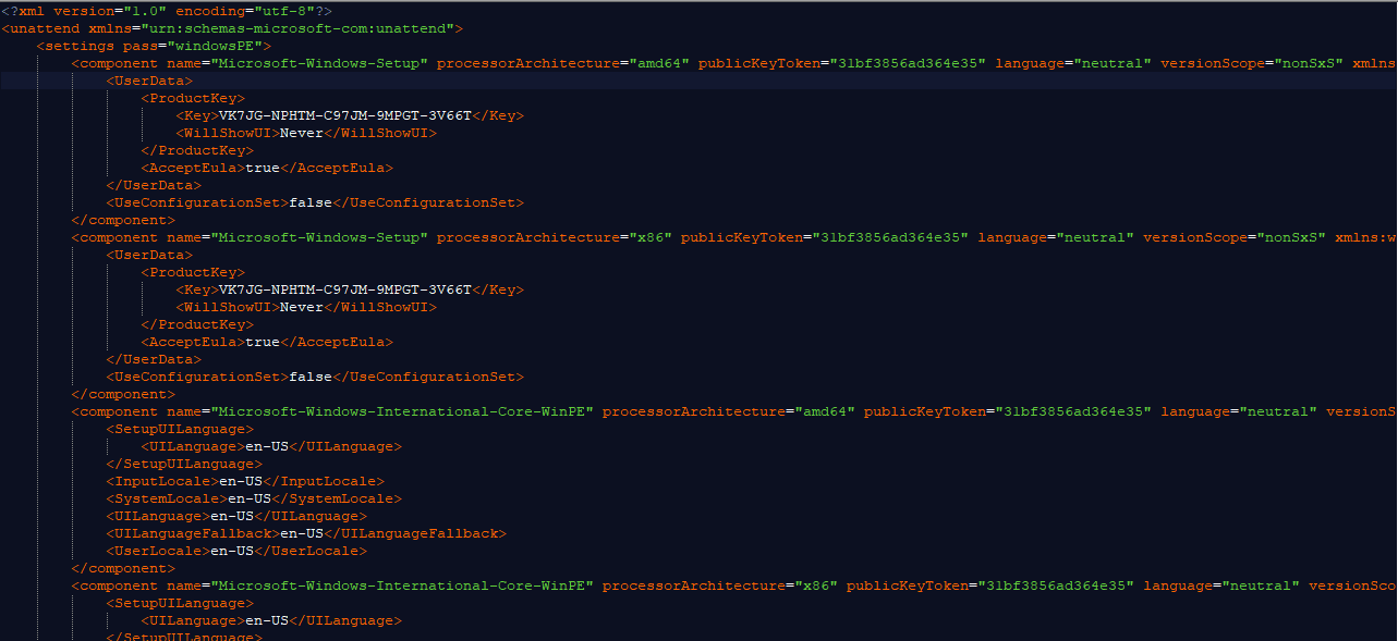 Tập tin trả lời mẫu Autounattend.xml và Unattend.xml cho Windows 10