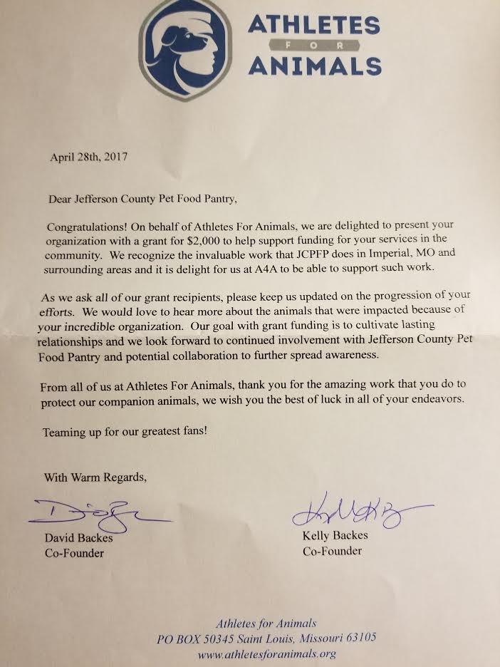 Jefferson County Pet Food Pantry Thank You Athletes for Animals For