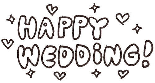 「Happy Wedding!」のイラスト文字 白黒線画