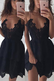 Sexy Lace Black Spaghetti Strap Mini Sleeveless Prom Dress