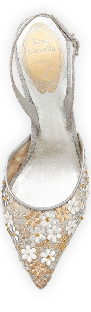 Rene Caovilla Metallic Floral Slingback Sandal, Silver